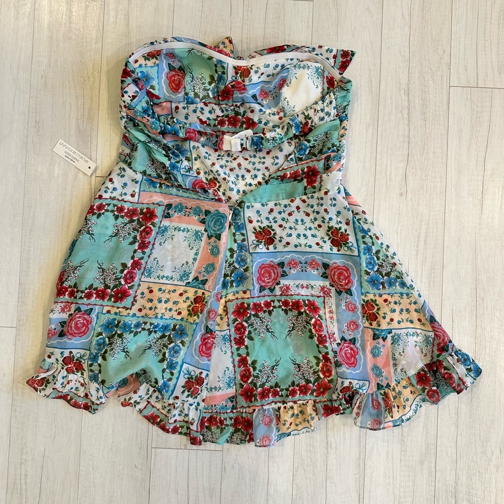 For Love And Lemons Floral Patchwork Mini Dress - Green and Red - Picture 3 of 5